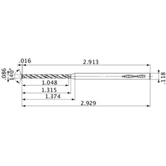 MVS0218X12S030 DP1020 0.086″ Dia. × 0.118″ Shank × 1.315″ Flute Length × 2.929″ OAL, 140°, 2 Flute, Coolant Thru, Solid Carbide Drill
