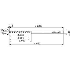MVS0226X30S030 DP1020 0.089″ Dia. × 0.118″ Shank × 3.008″ Flute Length × 4.661″ OAL, 140°, 2 Flute, Coolant Thru, Solid Carbide Drill