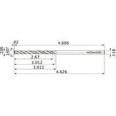 MVS0269X25S030 DP1020 0.106″ Dia. × 0.118″ Shank × 3.012″ Flute Length × 4.626″ OAL, 140°, 2 Flute, Coolant Thru, Solid Carbide Drill