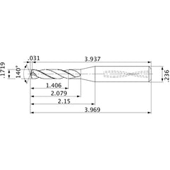MVS0437X08S060 DP1020 0.1719″ Dia. × 0.236″ Shank × 2.079″ Flute Length × 3.969″ OAL, 140°, 2 Flute, Coolant Thru, Solid Carbide Drill