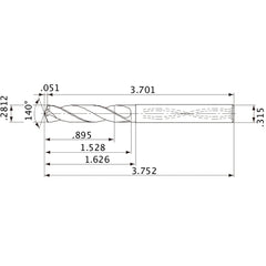 MVS0714X03S080 DP1020 0.2812″ Dia. × 0.315″ Shank × 1.528″ Flute Length × 3.752″ OAL, 140°, 2 Flute, Coolant Thru, Solid Carbide Drill
