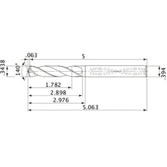 MVS0873X05S100 DP1020 0.3438″ Dia. × 0.394″ Shank × 2.898″ Flute Length × 5.063″ OAL, 140°, 2 Flute, Coolant Thru, Solid Carbide Drill