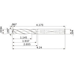 MVS0913X03S100 DP1020 0.3594″ Dia. × 0.394″ Shank × 1.937″ Flute Length × 4.24″ OAL, 140°, 2 Flute, Coolant Thru, Solid Carbide Drill