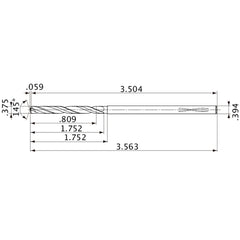 MVS0953X02S100PL DP1020 3/8″ Dia. × 0.394″ Shank × 1.752″ Flute Length × 3.563″ OAL, 145°, 2 Flute, Coolant Thru, Solid Carbide Drill