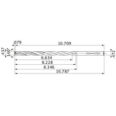 MVS1111X15S120 DP1020 0.437″ Dia. × 0.472″ Shank × 8.228″ Flute Length × 10.787″ OAL, 140°, 2 Flute, Coolant Thru, Solid Carbide Drill