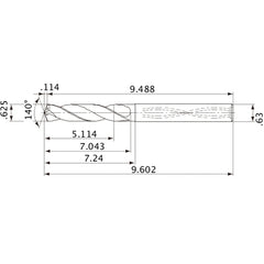 MVS1588X08S160 DP1020 5/8″ Dia. × 0.63″ Shank × 7.043″ Flute Length × 9.602″ OAL, 140°, 2 Flute, Coolant Thru, Solid Carbide Drill