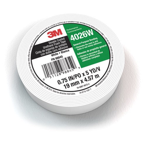 3M Double Coated Urethane Foam Tape 4026W White 3/4″ × 5 yd 62mil - USA Tool & Supply