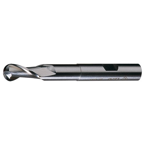 ‎5/16″ 3/8″ 3/4″ 3-5/16″ RHS / RHC HSS HSS Single End 2-Flute Center Cutting Extended Neck Ball Nose Finishing End Mill - Bright - Exact Industrial Supply