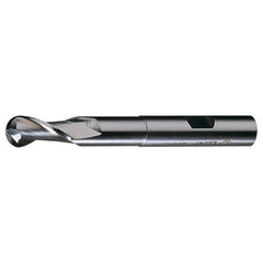 ‎5/16″ 3/8″ 3/4″ 3-5/16″ RHS / RHC HSS HSS Single End 2-Flute Center Cutting Extended Neck Ball Nose Finishing End Mill - Bright - Exact Industrial Supply