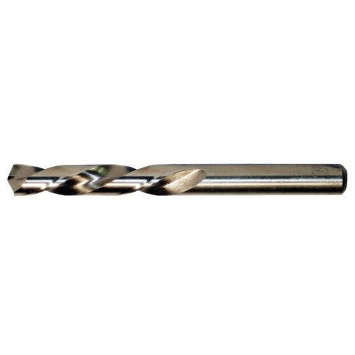 19/64 LHS / LHC HSS-CO 8% (M42) 135 Degree Split Point Cobalt Left Hand Mechanics Length Drill - Straw / Gold Oxide - Exact Industrial Supply