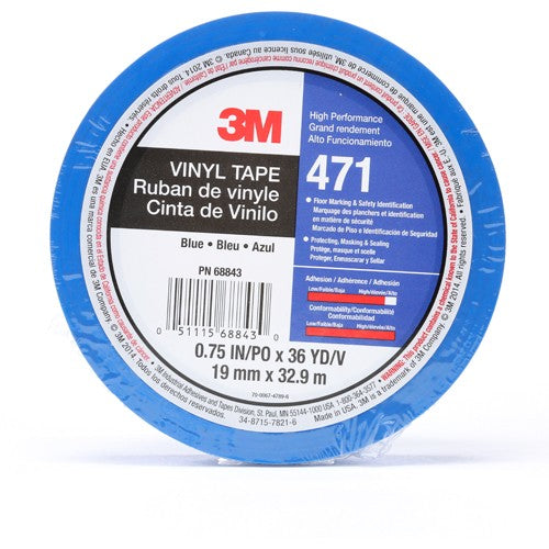 3M Vinyl Tape 471 Blue 3/4″ × 36 yd 5.2 mil Individually Wrapped Conveniently Packaged - USA Tool & Supply