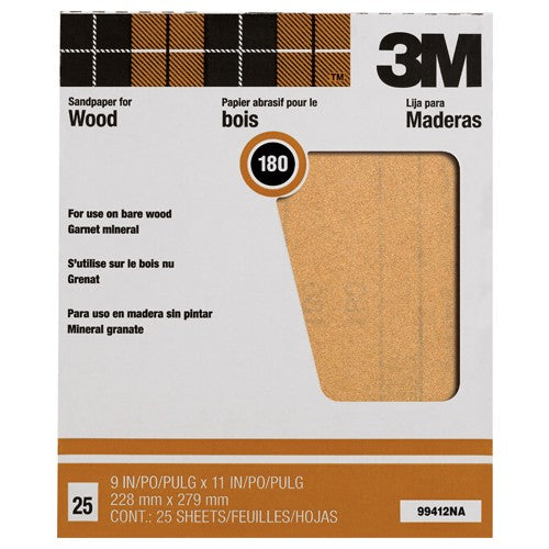 3M Garnet Sanding Sheets 99412NA 9″ × 11″ 180 grit - USA Tool & Supply