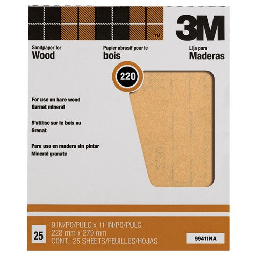 3M Garnet Sanding Sheets 99411NA 9″ × 11″ 220 grit - USA Tool & Supply