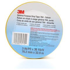 3M General Purpose Vinyl Tape 764 Yellow 3″ × 36 yd 5 mil Individually Wrapped Conveniently Packaged - USA Tool & Supply