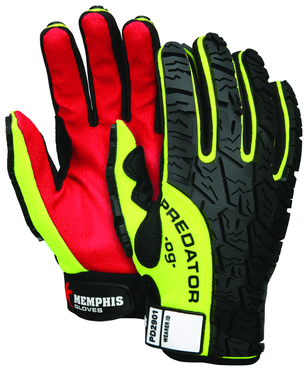 Predator Hi-Vis, Synthetic Palm, Tire Tread TPR Coating Gloves - Size Large - USA Tool & Supply