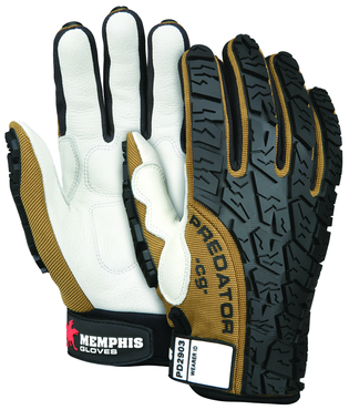 Predator Foam Padded Cow Grain Leather Palm, Tire Tread TPR Coating Gloves - Size Medium - USA Tool & Supply