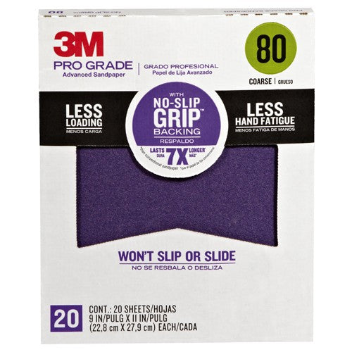 ‎3M Pro Grade Precision Faster Sanding Sanding Sheets 80 grit Coarse 27080TRI-20 9″ × 11″ - USA Tool & Supply