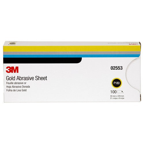 3M Gold Abrasive Sheet 02553 P180 grade 3 2/3″ × 9″ 100 sheets per sleeve - USA Tool & Supply