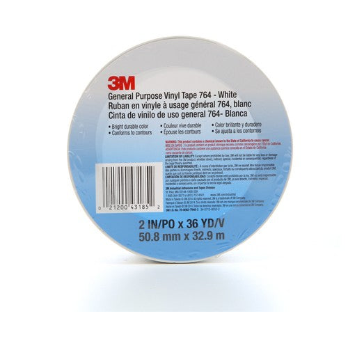 3M General Purpose Vinyl Tape 764 White 2″ × 36 yd 5 mil ndividually Wrapped Conveniently Packaged - USA Tool & Supply