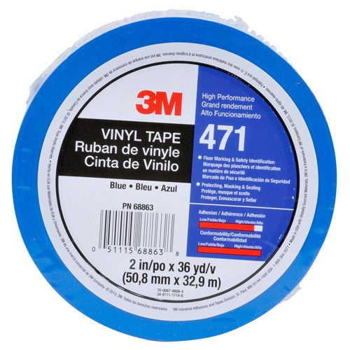 3M Vinyl Tape 471 Blue PN36409 3/4″ × 36 yd 48 individually wrapped rolls per case Conveniently Packaged - USA Tool & Supply