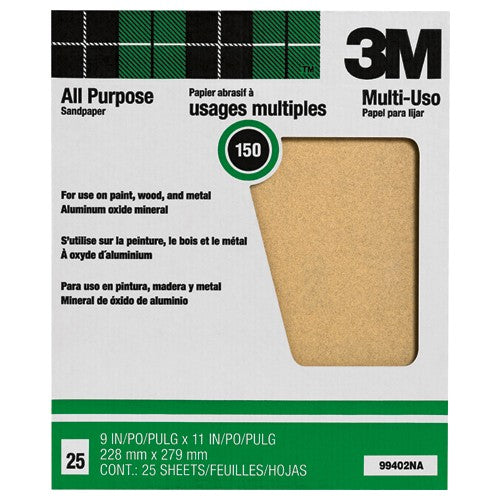 3M Aluminum Oxide Sandpaper 99402NA 9″ × 11″ 150 grit - USA Tool & Supply