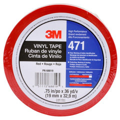 3M Vinyl Tape 471 Red 3/4″ × 36 yd 5.2 mil Individually Wrapped Conveniently Packaged - USA Tool & Supply