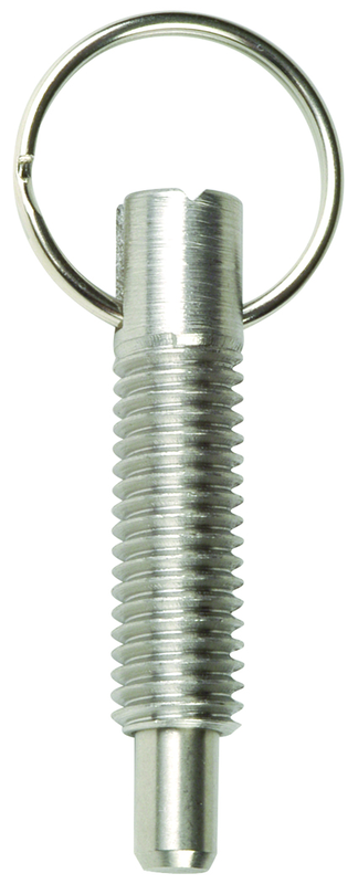 Hand Retractable Spring Plunger with Pull Ring - .75 lbs Initial End Force, 3 lbs Final End Force (3/8-16 Thread) - USA Tool & Supply