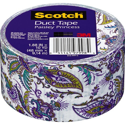 1.88 in × 10 yd Scotch(R) Duct Tape 910-PPP-C Purple Paisley Alt Mfg # 97998 - USA Tool & Supply