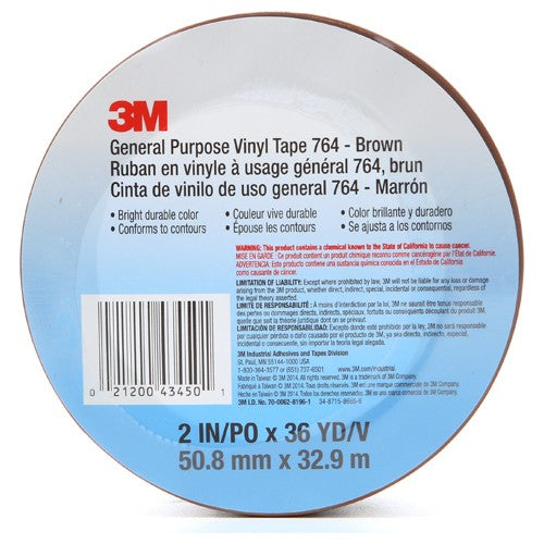 3M General Purpose Vinyl Tape 764 Brown 2″ × 36 yd 5 mil Individually Wraped Conveniently Packaged - USA Tool & Supply