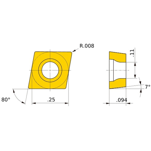 CCET 21.50.5 L-SN HTi10, 0.2 mm Corner Radius, 2.38 mm Thick, 6.35 mm Inscribed Circle, Turning Indexable Insert