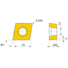 CCET 21.50.5 R-SN HTi10, 0.2 mm Corner Radius, 2.38 mm Thick, 6.35 mm Inscribed Circle, Turning Indexable Insert