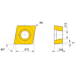 CCET 32.5 R-SN HTi10, 0 mm Corner Radius, 3.97 mm Thick, 9.525 mm Inscribed Circle, Turning Indexable Insert