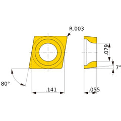 CCGT 3101 R-F MS6015, 0.08 Corner Radius, S1 Thick, 3.57 Inscribed Circle, Turning Indexable Insert