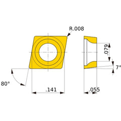 CCGT 03S102 L-F NX2525, 0.2 mm Corner Radius, 1.39 mm Thick, 3.57 mm Inscribed Circle, Turning Indexable Insert