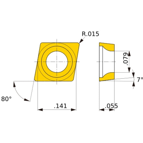 CCGT 3104 L-F MS6015, 1/64″ Corner Radius, S1 Thick, 3.57 Inscribed Circle, Turning Indexable Insert