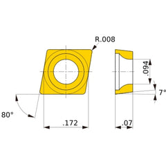 CCGT 04T002 L-F VP15TF, 0.2 mm Corner Radius, 1.79 mm Thick, 4.37 mm Inscribed Circle, Turning Indexable Insert