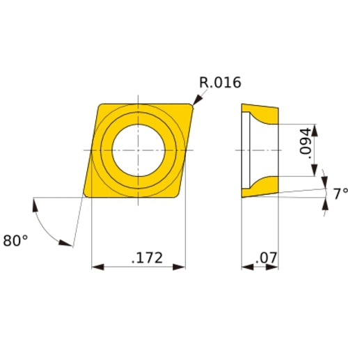 CCGT 04T004 L-F MP3025, 0.4 mm Corner Radius, 1.79 mm Thick, 4.37 mm Inscribed Circle, Turning Indexable Insert