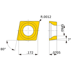 CCGT 04T0 L-F VP15TF, 0.03 mm Corner Radius, 1.79 mm Thick, 4.37 mm Inscribed Circle, Turning Indexable Insert