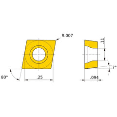 CCGT 21.50.5 LS-P MS6015, 0.008″ Corner Radius, 3/32″ Thick, 1/4″ Inscribed Circle, Turning Indexable Insert