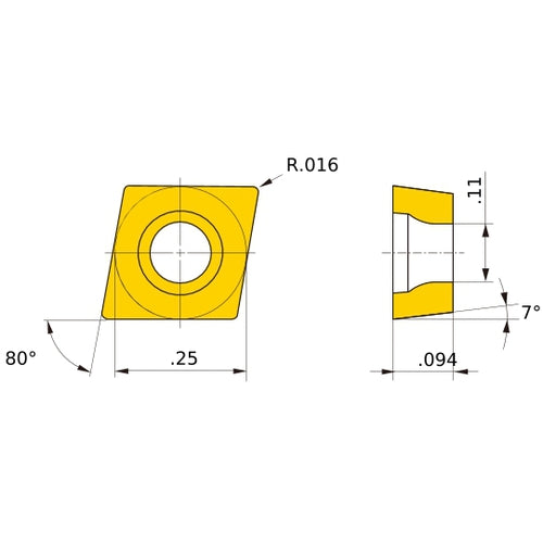 CCMT 21.51 FP MP3025, 0.4 mm Corner Radius, 2.38 mm Thick, 6.35 mm Inscribed Circle, Turning Indexable Insert