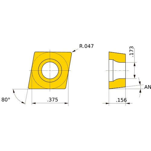CCMW 32.53 flat_top MC5015, 1.2 mm Corner Radius, 3.97 mm Thick, 9.525 mm Inscribed Circle, Turning Indexable Insert