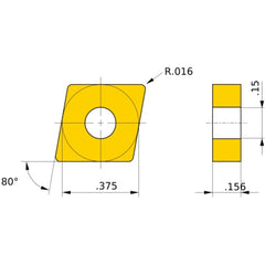 CNMG 32.51 MS UTi20T, 1/64″ Corner Radius, 5/32″ Thick, 3/8″ Inscribed Circle, Turning Indexable Insert
