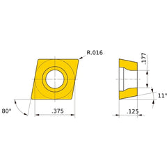 CPMH 321 FV NX3035, 1/64″ Corner Radius, 1/8″ Thick, 3/8″ Inscribed Circle, Turning Indexable Insert