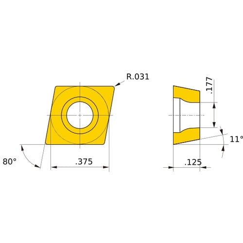 CPMH 322 SV NX3035, 0.8 mm Corner Radius, 3.18 mm Thick, 9.525 mm Inscribed Circle, Turning Indexable Insert