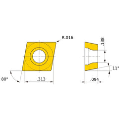 CPMX 2.51.51 standard UP20M, 1/64″ Corner Radius, 3/32″ Thick, 5/16″ Inscribed Circle, Turning Indexable Insert