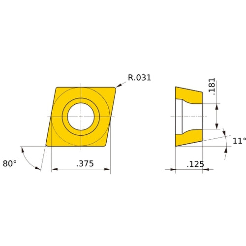 CPMX 322 standard UTi20T, 1/32″ Corner Radius, 1/8″ Thick, 3/8″ Inscribed Circle, Turning Indexable Insert