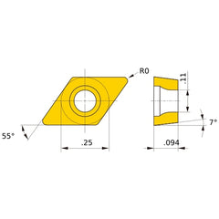 DCET 21.5 L-SN NX2525, 0 Corner Radius, 3/32″ Thick, 1/4″ Inscribed Circle, Turning Indexable Insert