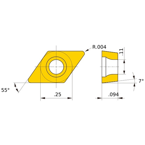 DCET 21.50.2 L-SN HTi10, 0.1 mm Corner Radius, 2.38 mm Thick, 6.35 mm Inscribed Circle, Turning Indexable Insert