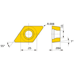 DCET 21.50.5 R-SN NX2525, 0.008″ Corner Radius, 3/32″ Thick, 1/4″ Inscribed Circle, Turning Indexable Insert