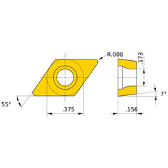 DCET 32.50.5 R-SN HTi10, 0.2 mm Corner Radius, 3.97 mm Thick, 9.525 mm Inscribed Circle, Turning Indexable Insert